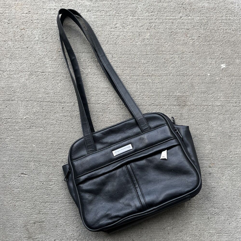 Hush Puppies Women’s Black Genuine Leather Handbag Purse Bag Shoulder Straps